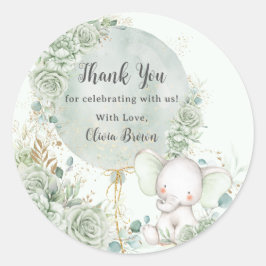Sage Groene Bloemenolifant Baby shower Ronde Sticker