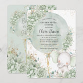 Sage Groene Bloemenolifant Neutraal Geslacht Onthu Kaart (Voorkant / Achterkant)