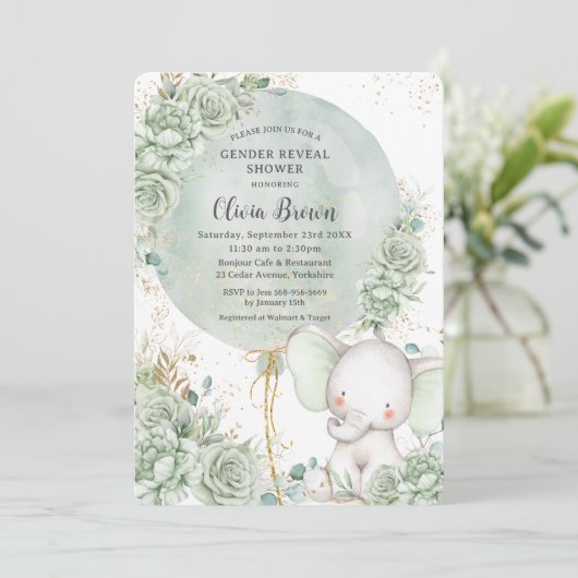 Sage Groene Bloemenolifant Neutraal Geslacht Onthu Kaart (Staand voorkant)