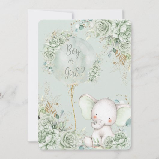 Sage Groene Bloemenolifant Neutraal Geslacht Onthu Kaart (Achterkant)