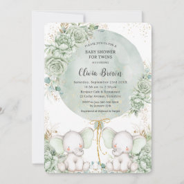 Sage Groene Bloemenolifanten Twins Baby shower Kaart