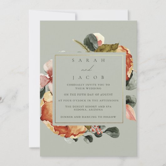 Sage Groene Bloementuin Bruiloft Kaart (Voorkant)