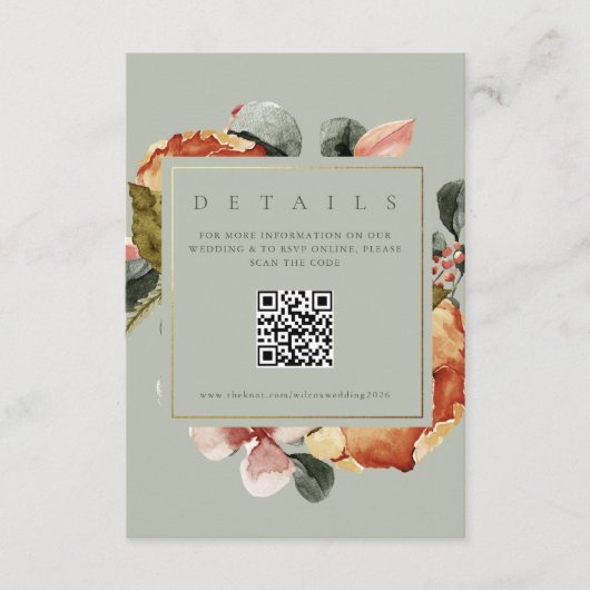 Sage Groene Bloementuin QR Bruiloft Website Informatiekaartje (Voorkant)
