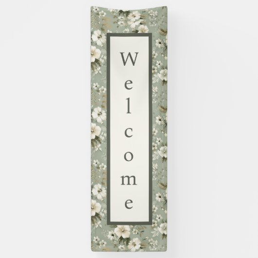Sage groene bloemenwelkomstbanner spandoek (Verticaal)
