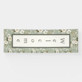 Sage groene bloemenwelkomstbanner spandoek (Horizontaal)