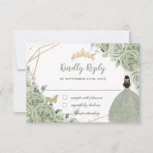 Sage groene bloemige gouden Quinceañera prinsessen RSVP Kaartje