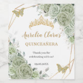 Sage groene bloemige vlinders Quinceañera verjaard Wijn Etiket (Enkel label)