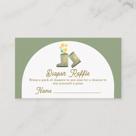 Sage Groene Bloemlaarzen Luier Raffle Baby shower Informatiekaartje (Voorkant)