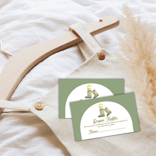 Sage Groene Bloemlaarzen Luier Raffle Baby shower Informatiekaartje