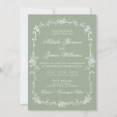 Sage Groene Bloemrijke Boho Chic Foto QR Code Huwe Kaart (Voorkant)
