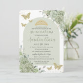 Sage Groene Bloemvlinders Arch Quinceanera Kaart (Staand voorkant)