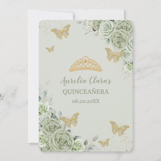 Sage Groene Bloemvlinders Arch Quinceanera Kaart (Achterkant)