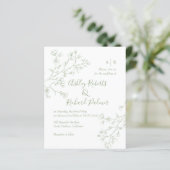 Sage groene bloesems QR code bruiloft uitnodiging (Staand voorkant)