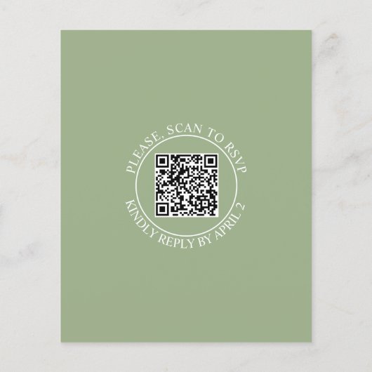 Sage groene bloesems QR code bruiloft uitnodiging (Achterkant)