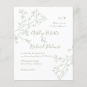 Sage groene bloesems QR code bruiloft uitnodiging (Voorkant)