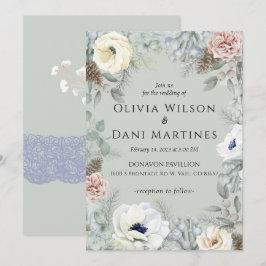 Sage Groene Blush Bloemen Natuur Huwelijksuitnodig Kaart
