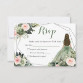 Sage Groene Blush Geometrische Prinses Quinceañera RSVP Kaartje (Voorkant)