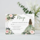 Sage Groene Blush Geometrische Prinses Quinceañera RSVP Kaartje (Staand voorkant)