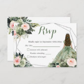 Sage Groene Blush Geometrische Prinses Quinceañera RSVP Kaartje (Voorkant / Achterkant)