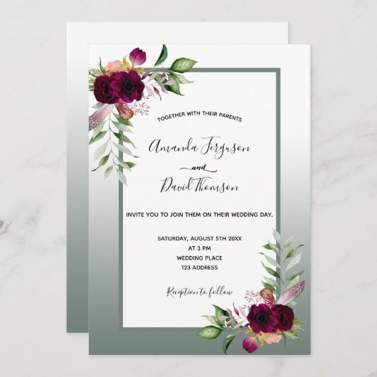 Sage groene bogo-bruiloft met bruinkoolbloem kaart (Voorkant / Achterkant)