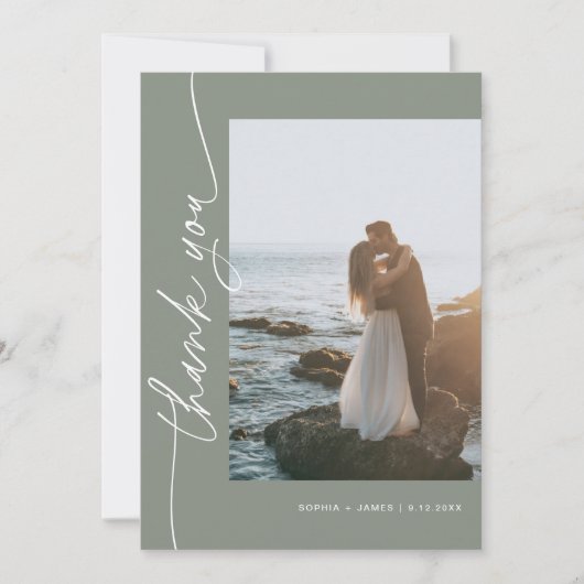 SAGE Groene Boheemse Foto Bruiloft Dank u Kaart (Voorkant)