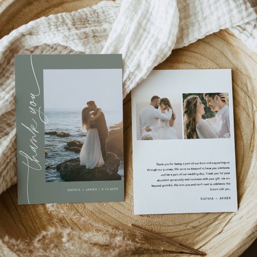 SAGE Groene Boheemse Foto Bruiloft Dank u Kaart