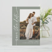 SAGE Groene Boheemse Foto Save The Date Kaart (Staand voorkant)