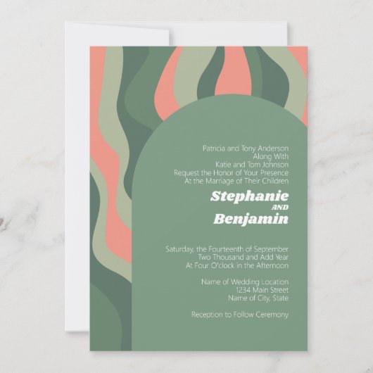 Sage Groene Boho Arch - Biologische Curven Bruilof Kaart (Voorkant)