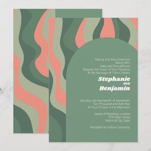 Sage Groene Boho Arch - Biologische Curven Bruilof Kaart (Voorkant / Achterkant)