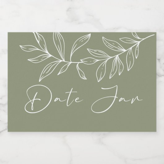 Sage Groene Boho Bloemen Datum Nacht Jar Voedselcontainer Etiket (Enkel label)