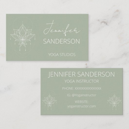 Sage Groene Boho Bloemen Lotus Yoga Visitekaartje (Voorkant / Achterkant)