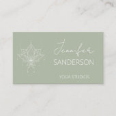 Sage Groene Boho Bloemen Lotus Yoga Visitekaartje (Voorkant)