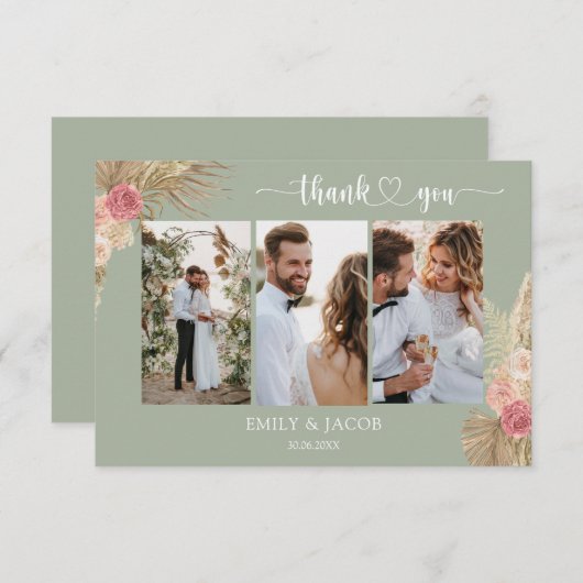 Sage groene Boho foto bruiloft bedankje Bedankkaart (Voorkant / Achterkant)