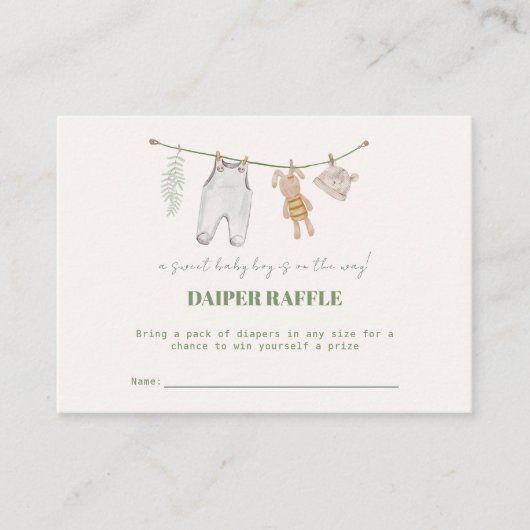 Sage Groene Boho Luier Raffle Baby shower Informatiekaartje (Voorkant)