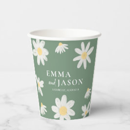 Sage Groene Boho Madeliefjes Bloemige Bruiloft Pap Papieren Bekers