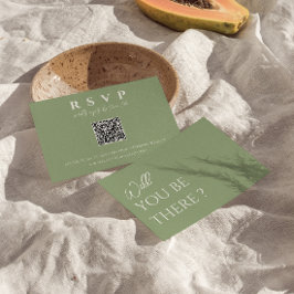 Sage Groene Boho QR Code Online Leuk Bruiloft RSVP Kaartje