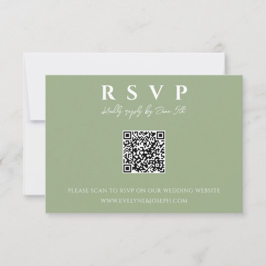 Sage Groene Boho QR Code Online Leuk Bruiloft RSVP Kaartje (Voorkant)