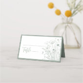 Sage Groene Boho Wildbloem Bloemen Script Bruiloft Plaatskaartje (Voorkant)