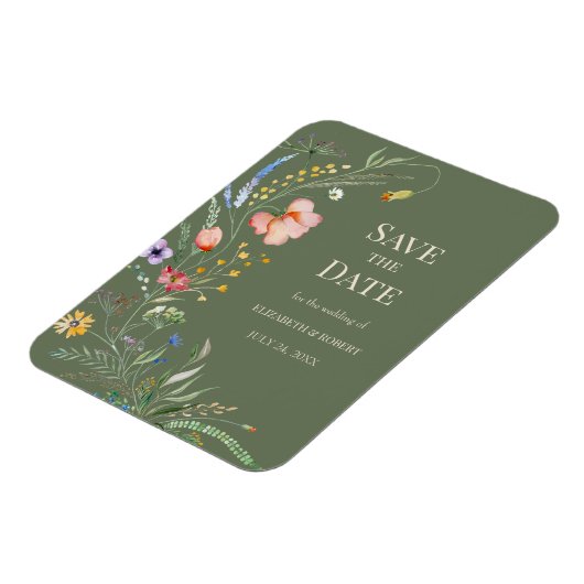 Sage Groene Boho Wildbloemen Sla de datum Kaart Magneet (Linkerzijde)