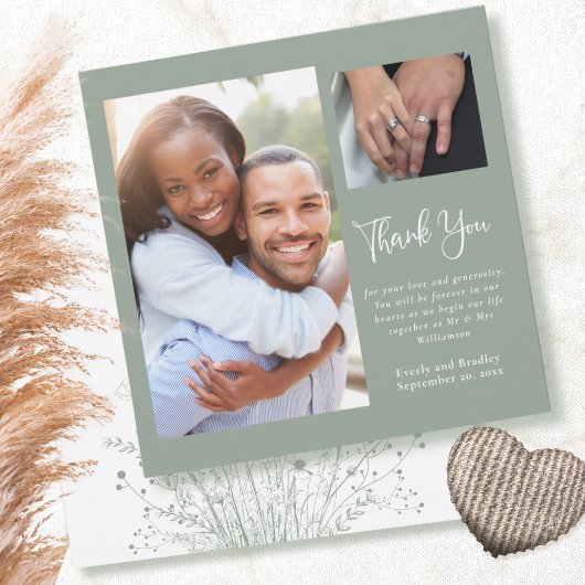 Sage Groene Boho Wildflower Bruiloft Dank u Kaart