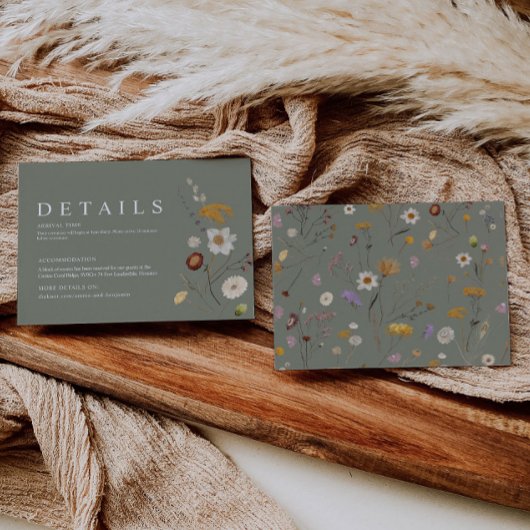 Sage Groene Boho Wildflower Bruiloft Details Kaart