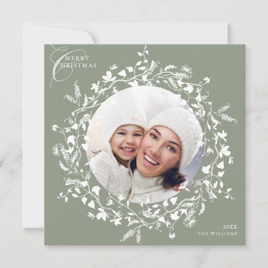 Sage Groene Boho Wildflower Kerstmis Fotoplein Feestdagenkaart (Voorkant)