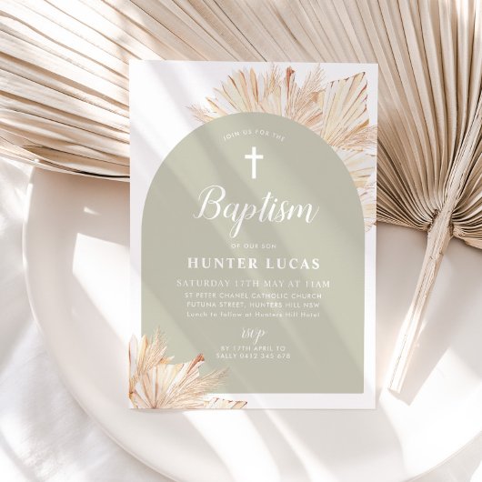 Sage Groene Boog Boho Bloemen Jongens Doop Kaart