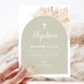 Sage Groene Boog Boho Bloemen Jongens Doop Kaart