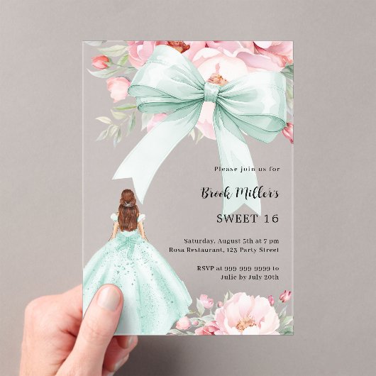 Sage groene boog roze bloemen jurk duidelijk Sweet Acryl Uitnodigingen (Insitu (Draagbaar))