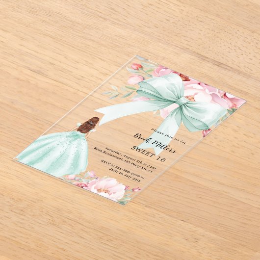 Sage groene boog roze bloemen jurk duidelijk Sweet Acryl Uitnodigingen (Laagn)