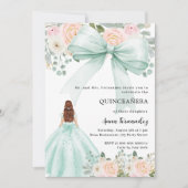 Sage groene boog roze bloemen jurk Quinceanera Kaart (Voorkant)
