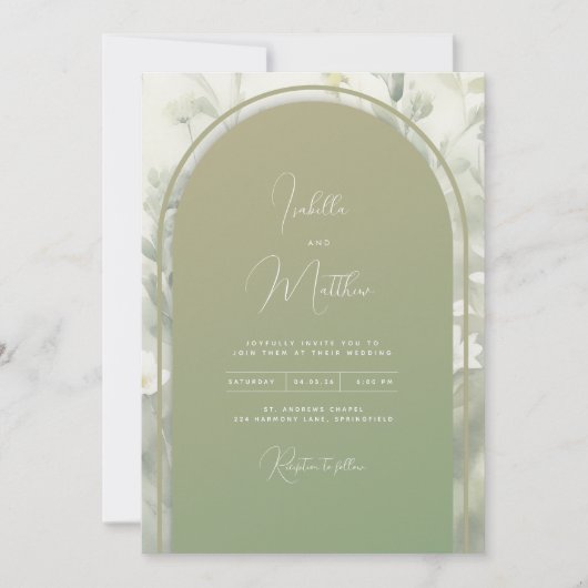 Sage Groene Boogschieten Uitnodiging voor bruiloft (Voorkant)