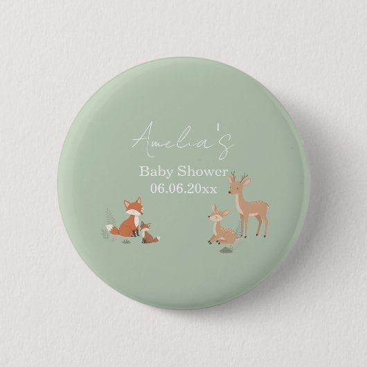 Sage groene bosdier baby shower ronde button 5,7 cm (Voorkant)