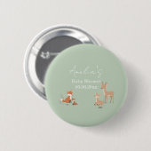 Sage groene bosdier baby shower ronde button 5,7 cm (Voorkant /achterkant)